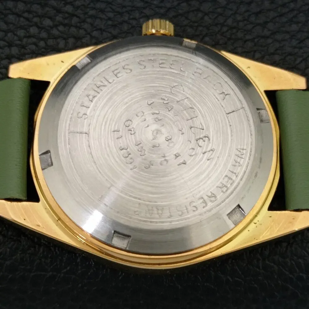 Vintage 1988 Citizen Automatic Mens Gold Watch W/daydate & Green accents